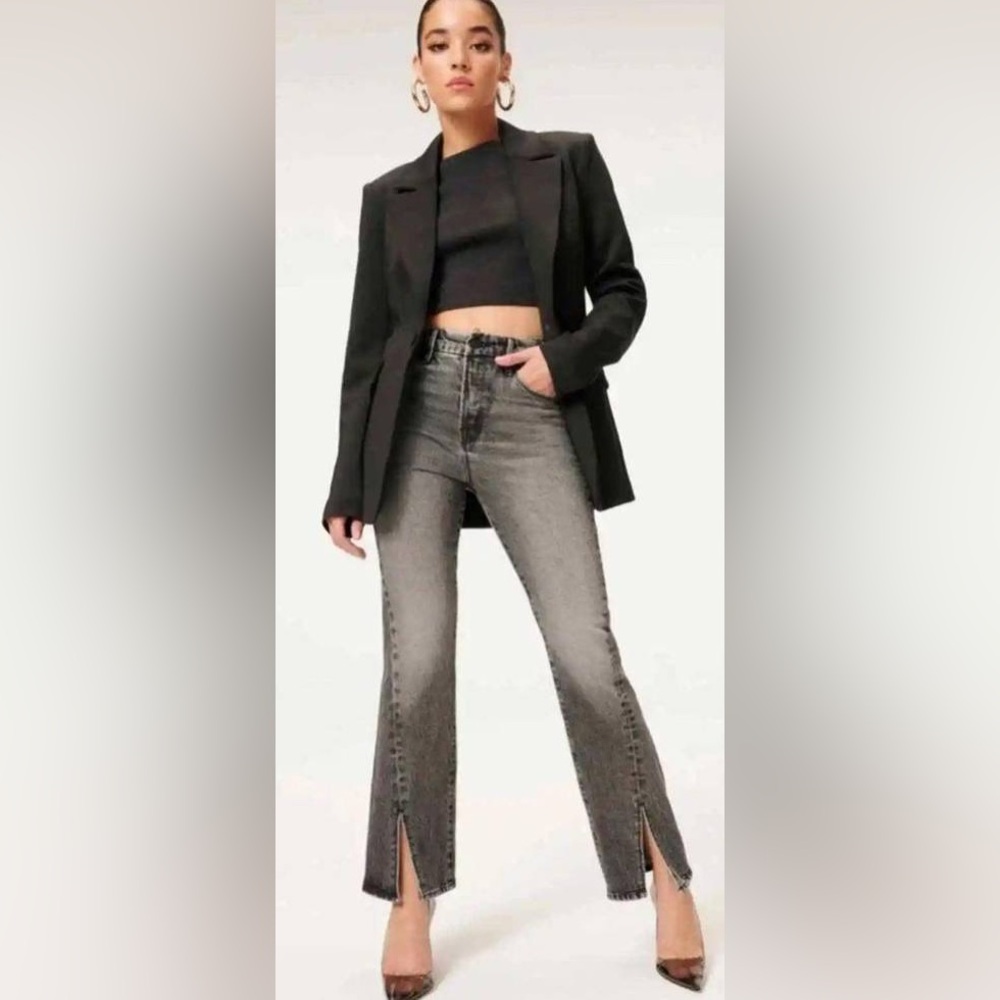 Good American Straight Leg Spilt Hem Jeans Black | Size 15